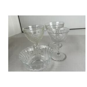 Wine Glass Bowl Mixed Set 4 3 Wine 1 Bowl  Duncan & Miller Sandwich Pattern